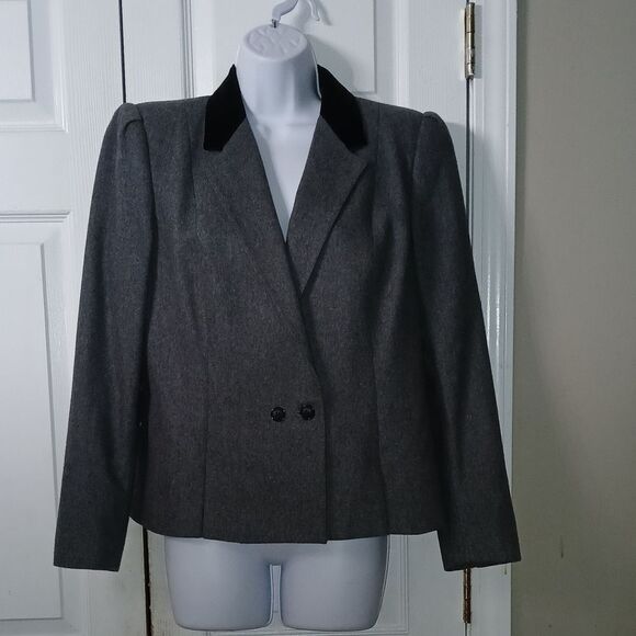 Sasson vintage double breasted gray wool blend cropped blazer   Sz 12   NWOT - Picture 1 of 8